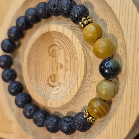 Jewelry - Kambaba jasper and petrified wood with lava beads